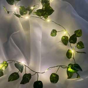 7FT | 20 LED Green Leaf Garland Vine With Lights, Warm White Battery Operated Artificial Vine Fairy Lights