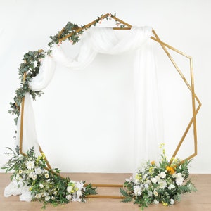 8ft Dual Geometric Shaped Gold Metal Hexagon & Heptagon Arch, Home Accent Photo Backdrop Stand