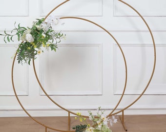 Gold Metal Floral Balloon Garland Hoop, Round Backdrop Frame, Circle Flower Arch Stand