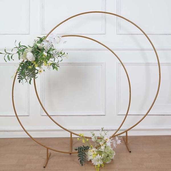 Gold Metal Floral Balloon Garland Hoop, Round Backdrop Frame, Circle Flower Arch Stand