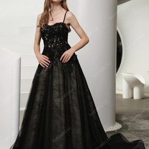 Wedding Dress Black Bridal Gown With Illusion Lace Detachable Sleeves main image 0