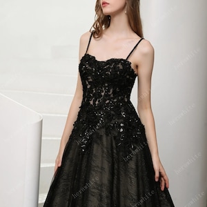 Black Flower Wedding Dress With Illusion Detachable Sleeves
