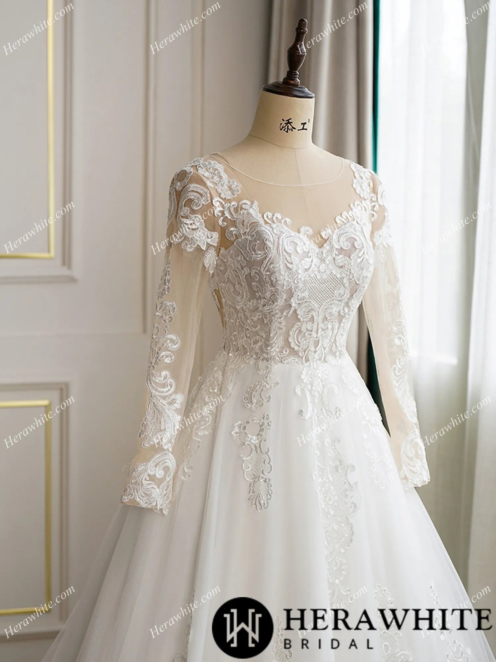 Illusion Neckline, Long Sleeves Gown main image 1