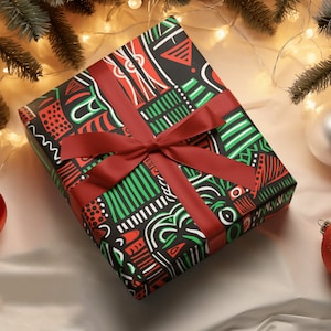 Rollo de papel de regalo con arte africano de lujo, estampado tribal de tela de barro, diseño único de impresión de cumpleaños, tribal, Kwanzaa, artesanía, propiedad de negros