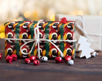 Black Santa Christmas Gift Wrap, Kente African Print, Luxury Satin