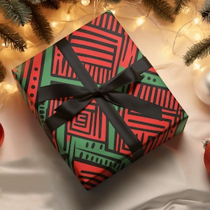 Rotolo di carta da regalo natalizia, tessuto africano Kente di lusso con stampa artistica, carta da regalo alla melanina, Kwanzaa, afroamericano, di proprietà di BlackOwned