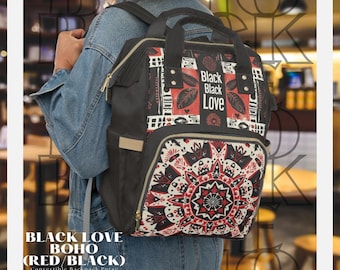 Boho mandala converteerbare rugzaktas | Zwart liefdespatroon