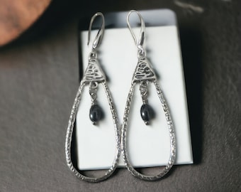 Silver Hematite Droplet Earrings