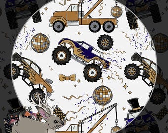 New Years Monster Trucks Seamless File: Hand Drawn PNG (Digital Download)