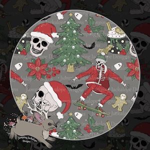 Spooky Christmas skeletons seamless file design, hand drawn surface pattern digital download, Christmas, spooky, skeleton Santa, holiday