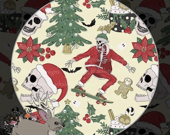 Spooky Christmas Skeletons Seamless Pattern: Hand-Drawn Holiday Design (Digital Download)