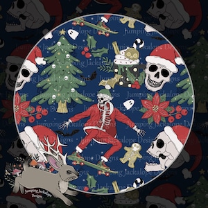 Spooky Christmas skeletons seamless file design, hand drawn surface pattern digital download, Christmas, spooky, skeleton Santa, holiday