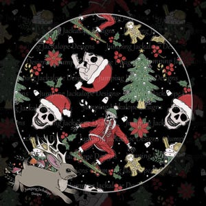 Spooky Christmas skeletons seamless file design, hand drawn surface pattern digital download, Christmas, spooky, skeleton Santa, holiday