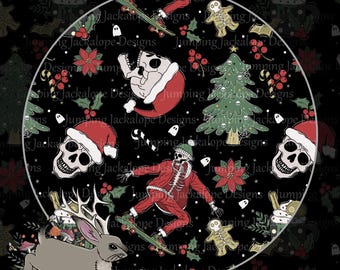 Spooky Christmas Skeletons Seamless Pattern: Hand-Drawn Holiday Design (Digital Download)