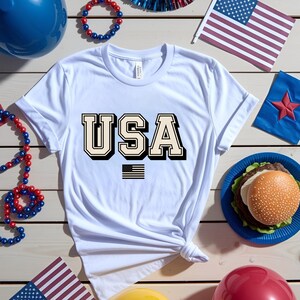 Retro USA Tee, Independence Day American Flag Shirt, Patriotic Vintage Top, July 4th Gift, Unisex Jersey T-Shirt