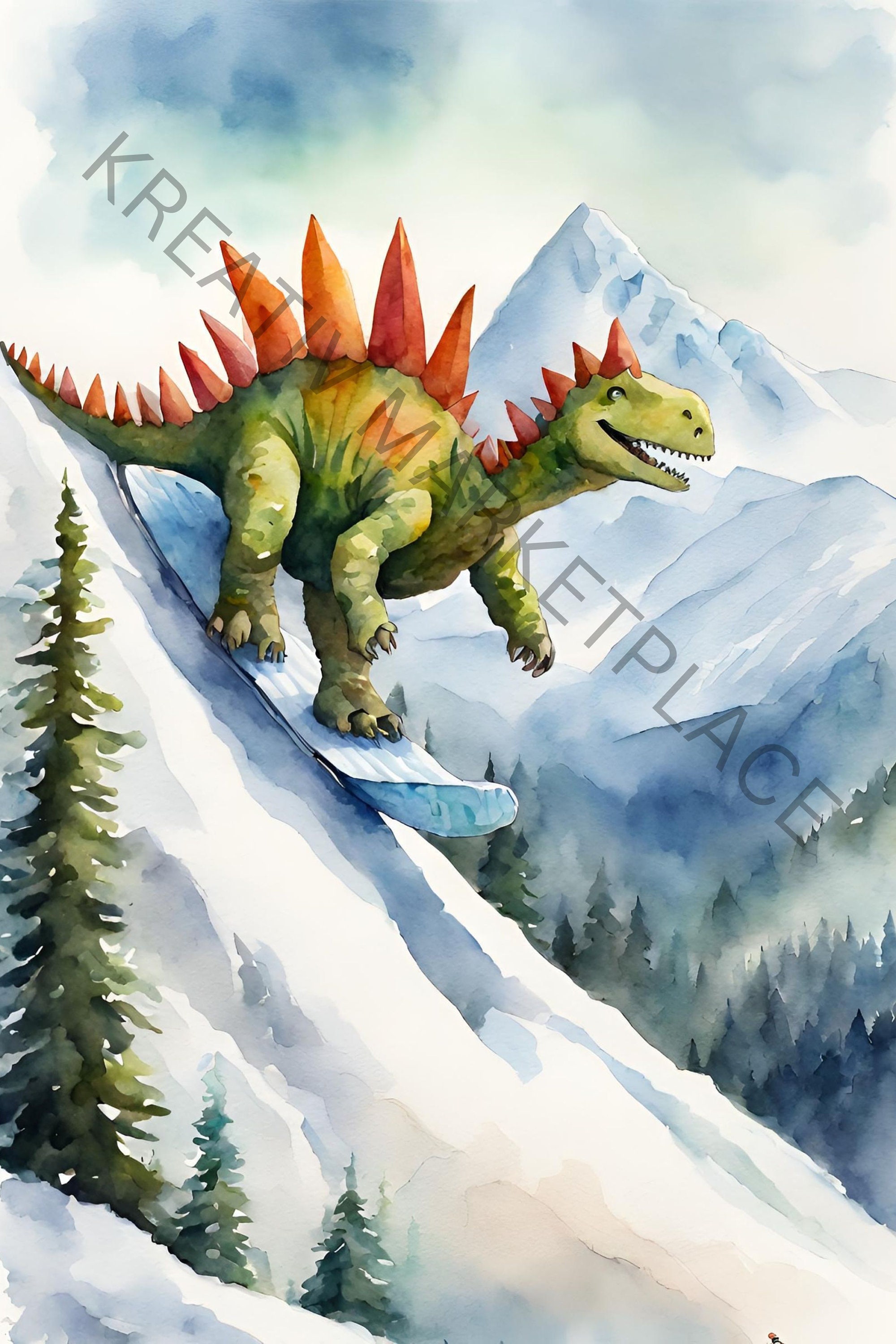 Set of 3 Dinosaur Watercolor Wall Art Wall Art for Kids Room Dinosaurs