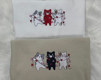 Valentines Cats Embroidered sweatshirt, Valentine Embroidered crewneck, Valentine's Day sweatshirt, Cat Love Embroidered