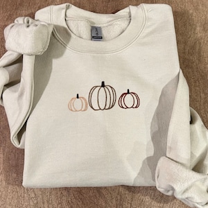 Fall inspired neutral embroidered pumpkins sweatshirt / fall sweatshirt