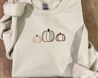 Fall inspired neutral embroidered pumpkins sweatshirt / fall sweatshirt