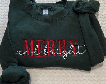 Merry and bright embroidered sweatshirt