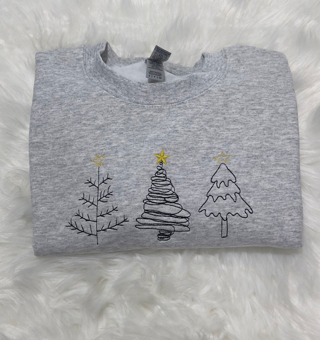 Christmas Tree Outlines Sweatshirt / Hoodie Embroidered, Christmas