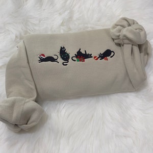 Christmas Cats Embroidered Sweatshirt/ Hoodie, Christmas embroidered sweatshirt