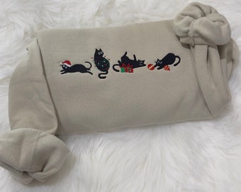 Christmas Cats Embroidered Sweatshirt/ Hoodie, Christmas embroidered sweatshirt