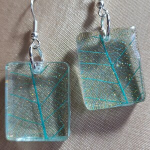 Square Resin Earrings With Real Leaves