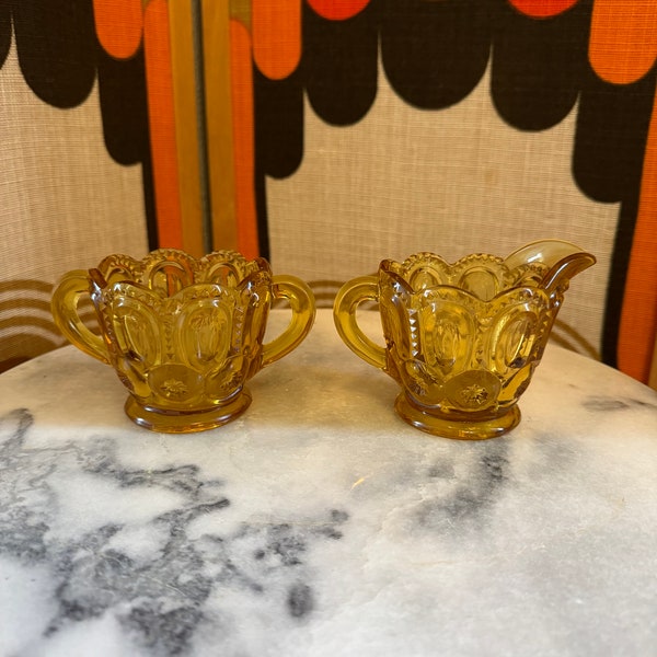 Vintage Amber LE Smith Moon and Stars Cream and Sugar Set