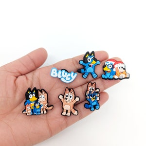 Australian Kids Cartoon Theme Croc Charms for Kids - Shoe Charms - Jibbitz - Bingo Chilli Buddy Coco Bluey Family Dog Mum Dad Shoe Pin Badge