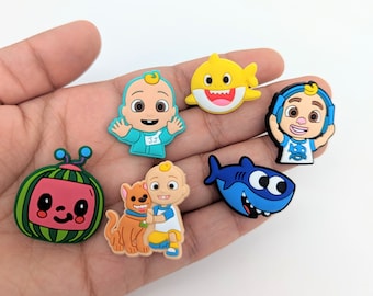 Cocomelon Inspired Shoe Charms | JJ Bingo Crocs Charms | Jibbitz for Crocs | Baby Daddy Shark Croc Charms | Croc Pins Badge | Fashion Charms