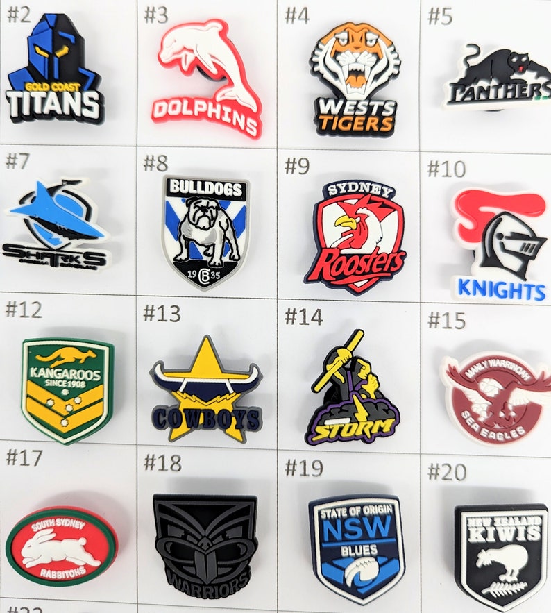 NRL Rugby League Shoe Charms Rugby Team Croc Charms Jibbitz for Crocs