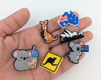 Australia Inspired Shoe Charms | Kangaroo Sign Koala Crocs Charms | Jibbitz for Crocs | Opera House Shoe Charms | Australian Map Croc Pin
