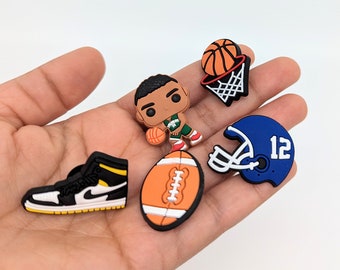 Sports Inspired Shoe Charms | Basketball Soccer Footy Croc Charms | Jibbitz for Crocs | l Pizza Beer Fries Shoe Clips | Game Croc Pins