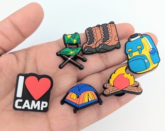Camping Shoe Charms | Tent Hiking Boots Backpack  Fire Crocs Charms | Jibbitz for Crocs | Chair Sleeping Bag Croc Pin Badge | Fashion Charm