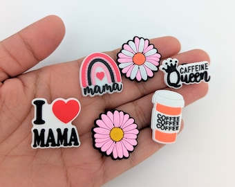 Mum Mom Mommy Shoe Charms | Coffee Flower Mother Croc Charms | Jibbitz for Crocs | Shoe Charms for Her | Crocs Pin | Shoe Badge