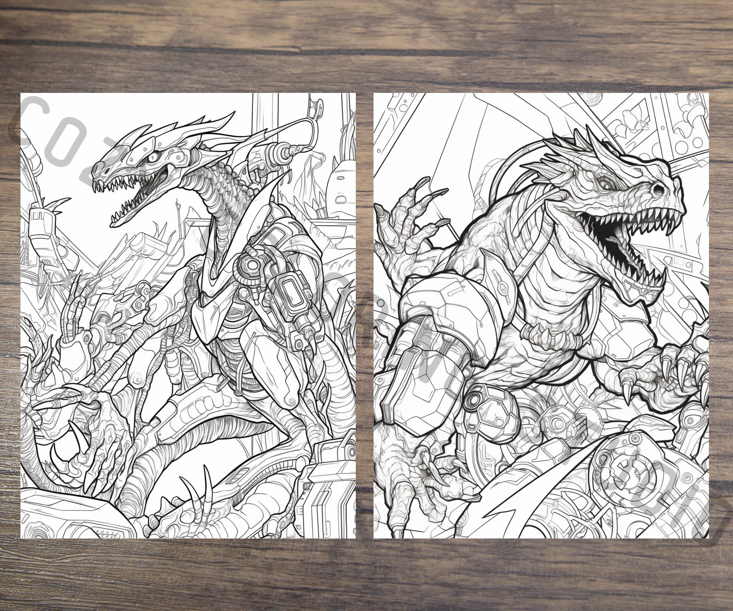 Robot Dinosaurs Scifi Coloring Book Pages Adult Coloring - Etsy