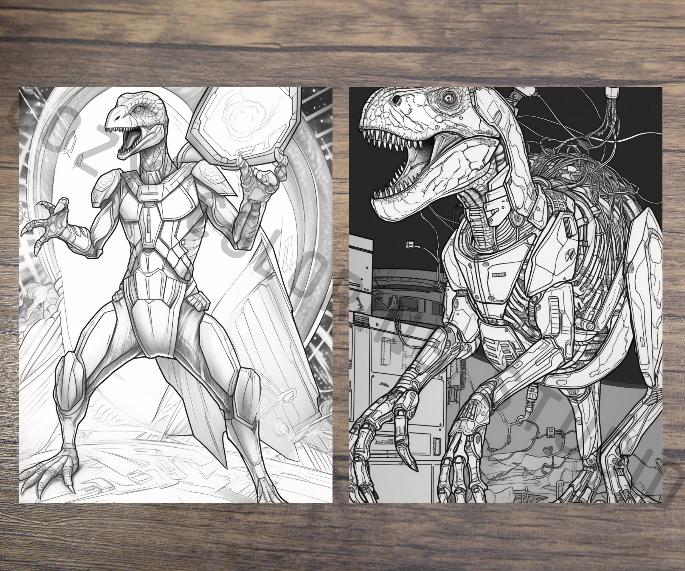 Robot Dinosaurs Scifi Coloring Book Pages Adult Coloring - Etsy