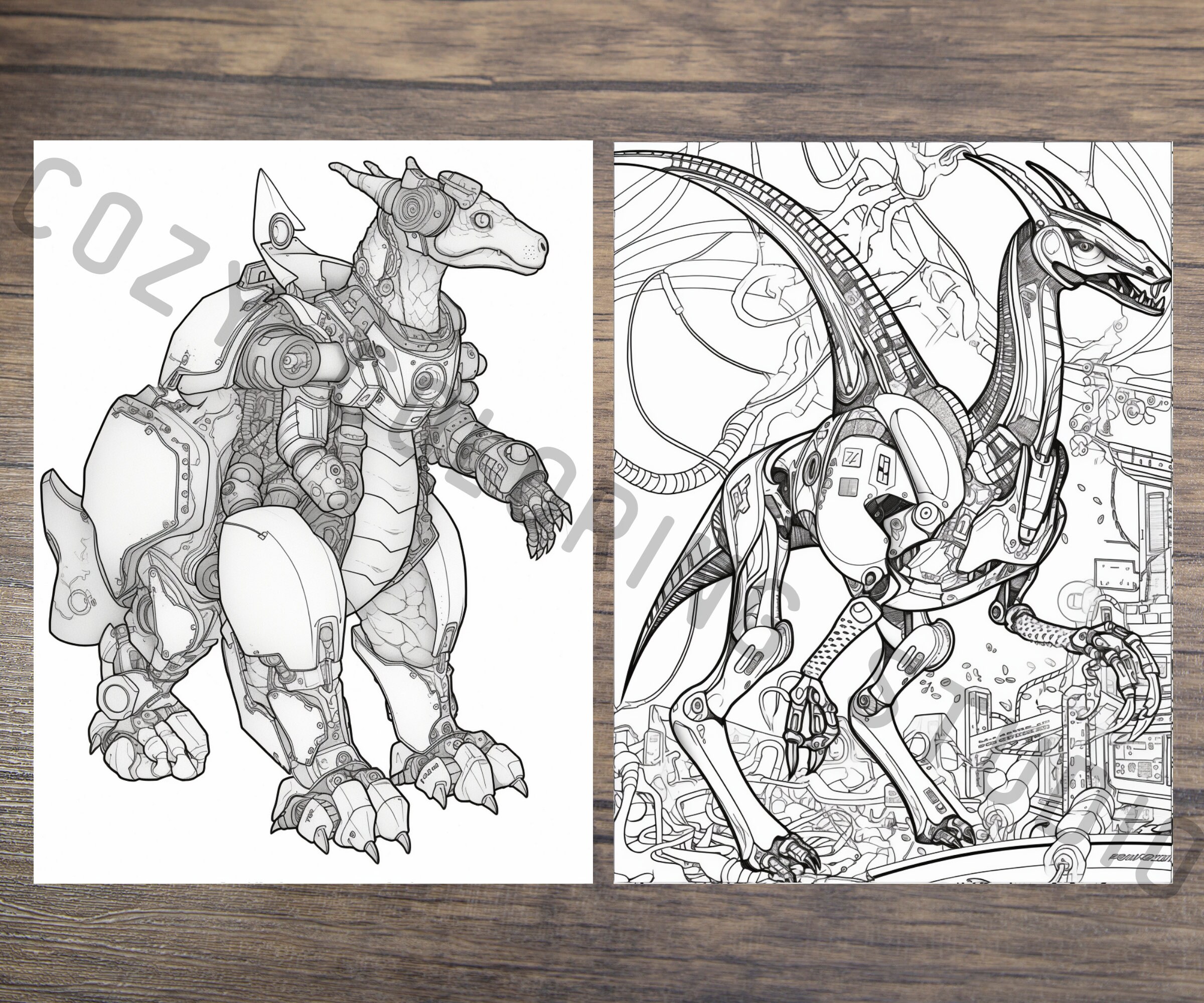 Robot Dinosaurs Scifi Coloring Book Pages Adult Coloring - Etsy