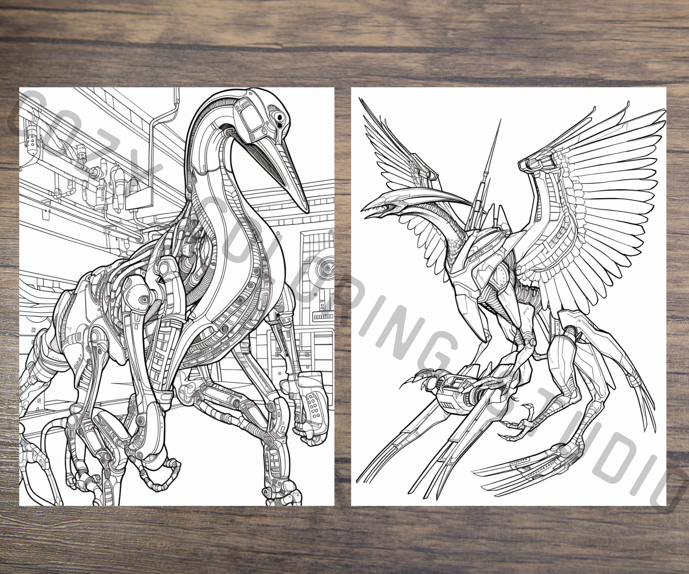 Robot Dinosaurs Scifi Coloring Book Pages Adult Coloring - Etsy