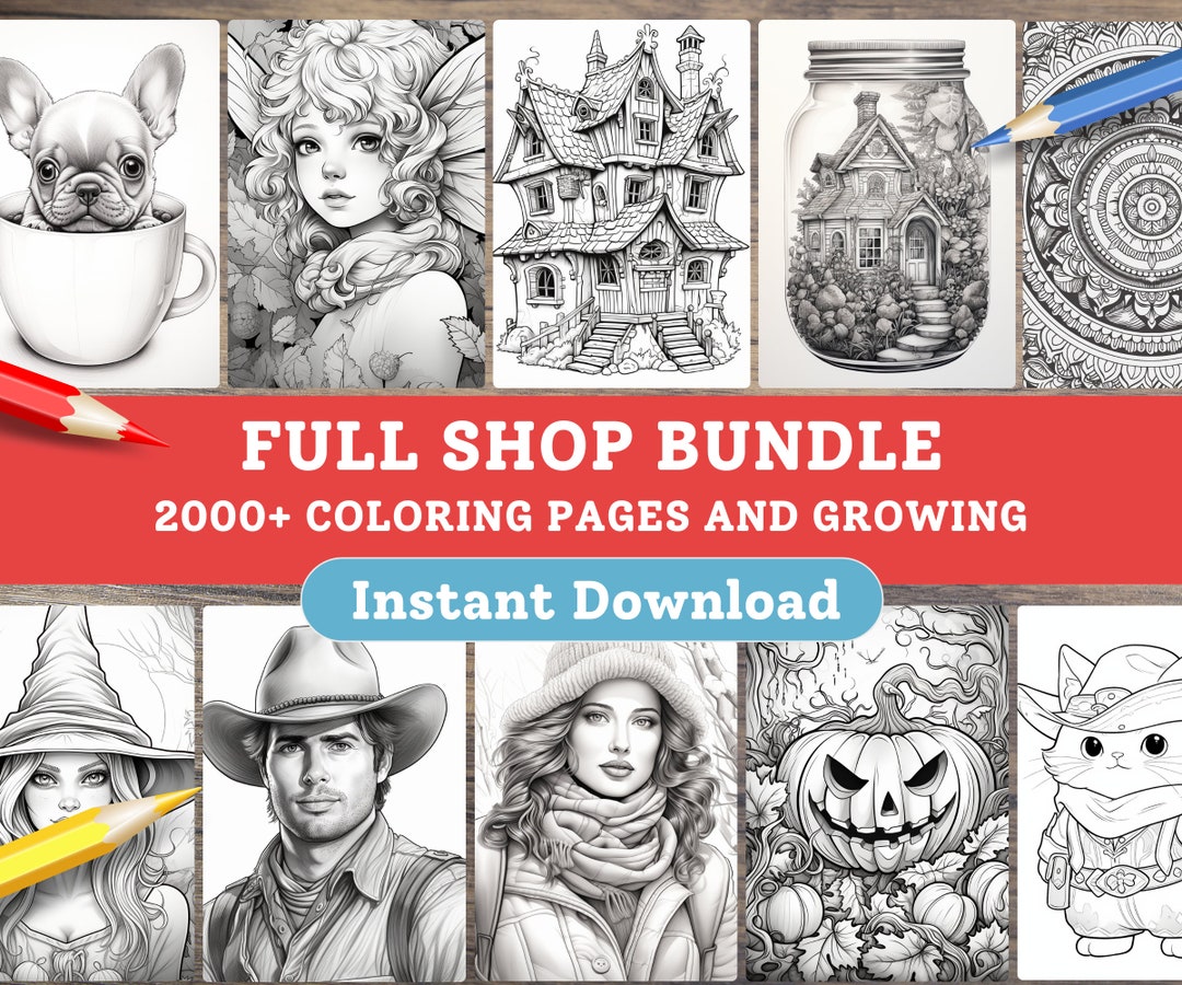 FULL SHOP Bundle Grayscale Coloring Book Pages for Adults, for Kids ...