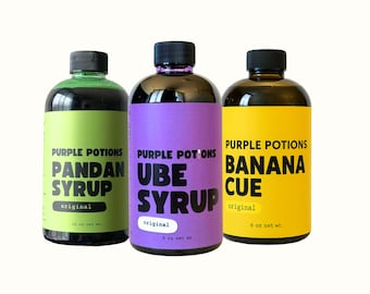 Jarabes de café y matcha de inspiración filipina de Purple Potions, sabores Ube, Pandan y Banana Cue