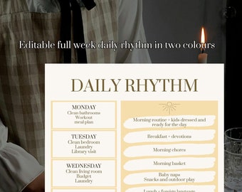 Daily rhythm full week, homeschool schedule and weekly organizer | customisable and printable