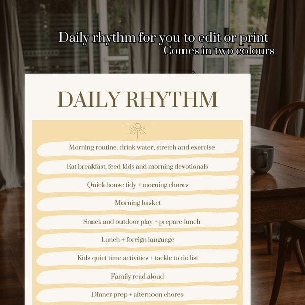 Daily rhythm, homeschool schedule | Customizable or printable daily schedule