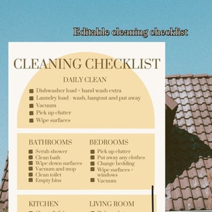 Editable cleaning checklist | Daily cleaning and room by room checklist