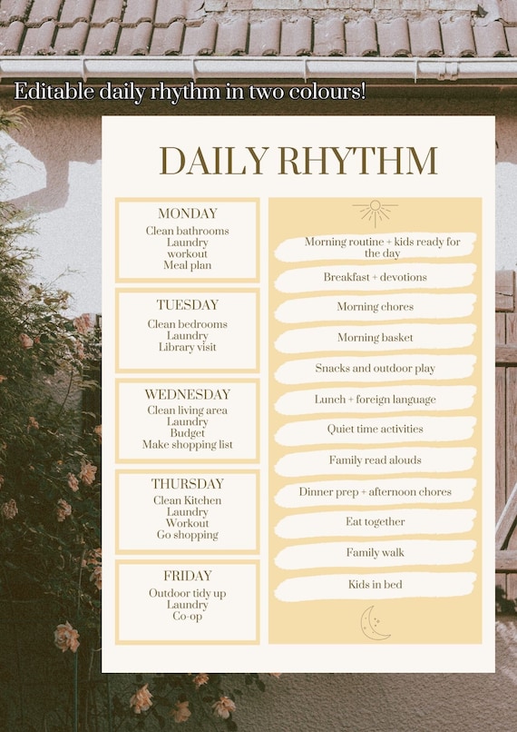 Daily Rhythm, homeschool schedule and weekly organizer | Customizable or printable