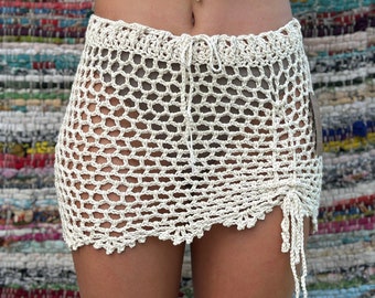 Falda Sol Crochet Hollow Out (minifalda de ganchillo, falda hecha a mano, falda colorida, falda de verano)