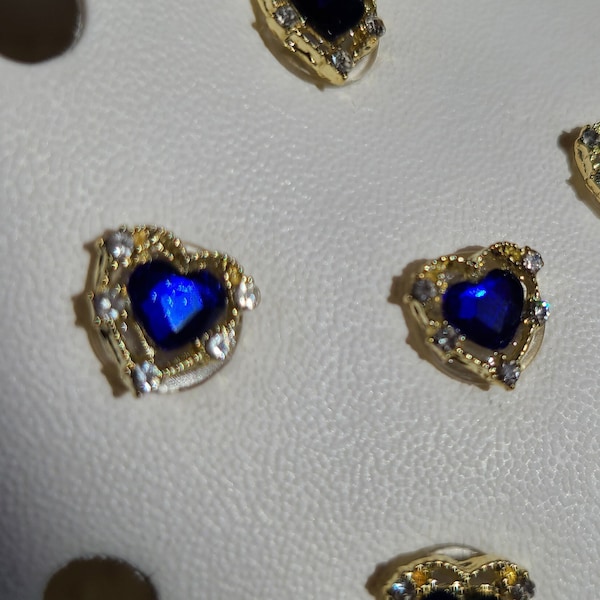 ONE Petite Royal Blue Navy Victorian Heart Gold Trim Shoe Charm / Cute / Handmade / Royal  / Small / Bling / Gift