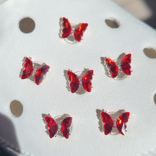 ONE Petite Ruby Red Butterfly Gem Shoe Charm / Cute / Handmade / Luxury / Opulent / Y2K / Jewelry / Bling / Gift / Lolita /Royal
