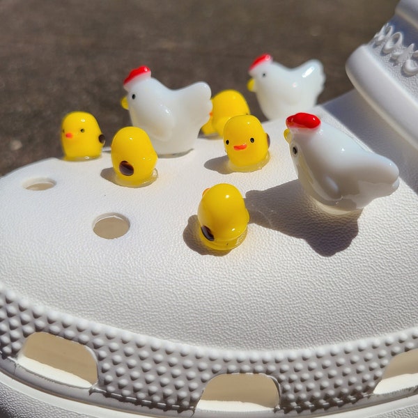 Chicken and Chick Shoe Charm Set / Unique / Handmade / 3D / Cute / Chicken / Baby Chick / Farm Animal / Critter / Gift